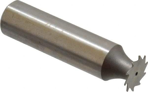 Made in USA - 1/2" Diam x 1/64" Face Width, High Speed Steel, 12 Teeth, Shank Connection Woodruff Keyseat Cutter - Uncoated, 2-1/16" OAL x 1/2" Shank, Straight Teeth - Americas Industrial Supply