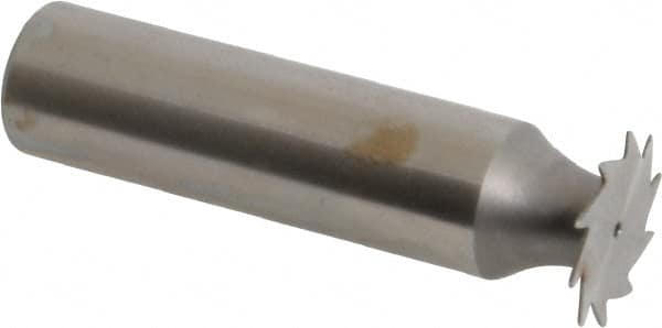 Made in USA - 5/8" Diam x 1/64" Face Width, High Speed Steel, 12 Teeth, Shank Connection Woodruff Keyseat Cutter - Uncoated, 2-3/32" OAL x 1/2" Shank, Straight Teeth - Americas Industrial Supply