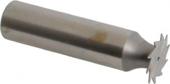 Made in USA - 5/8" Diam x 1/64" Face Width, High Speed Steel, 12 Teeth, Shank Connection Woodruff Keyseat Cutter - Uncoated, 2-3/32" OAL x 1/2" Shank, Straight Teeth - Americas Industrial Supply