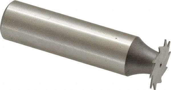 Made in USA - 5/8" Diam x 0.02" Face Width, High Speed Steel, 12 Teeth, Shank Connection Woodruff Keyseat Cutter - Uncoated, 2-3/32" OAL x 1/2" Shank, Straight Teeth - Americas Industrial Supply