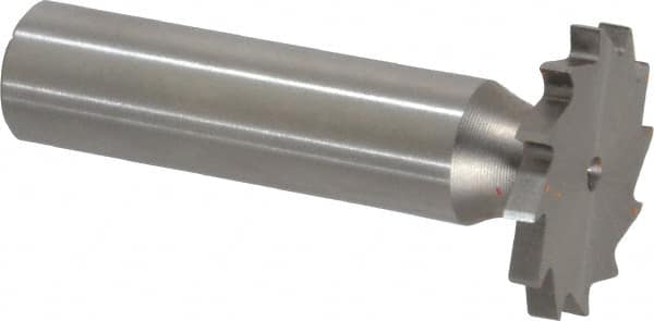 Made in USA - 1" Diam x 7/64" Face Width, High Speed Steel, 16 Teeth, Shank Connection Woodruff Keyseat Cutter - Uncoated, 2-3/16" OAL x 1/2" Shank, Straight Teeth - Americas Industrial Supply