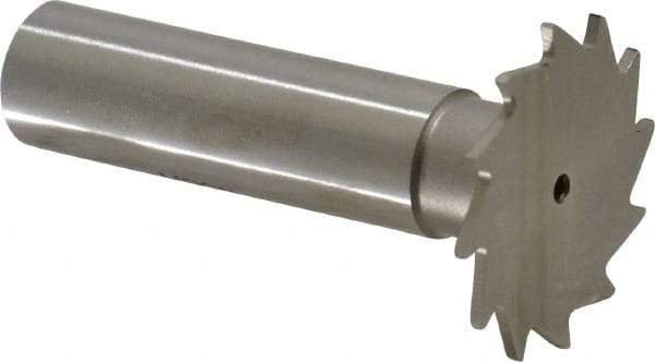 Made in USA - 1-1/8" Diam x 3/64" Face Width, High Speed Steel, 16 Teeth, Shank Connection Woodruff Keyseat Cutter - Uncoated, 2-3/16" OAL x 1/2" Shank, Straight Teeth - Americas Industrial Supply