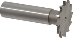 Made in USA - 1-1/8" Diam x 5/64" Face Width, High Speed Steel, 16 Teeth, Shank Connection Woodruff Keyseat Cutter - Uncoated, 2-3/16" OAL x 1/2" Shank, Straight Teeth - Americas Industrial Supply
