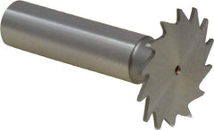 Made in USA - 1-1/4" Diam x 3/64" Face Width, High Speed Steel, 18 Teeth, Shank Connection Woodruff Keyseat Cutter - Uncoated, 2-3/16" OAL x 1/2" Shank, Straight Teeth - Americas Industrial Supply