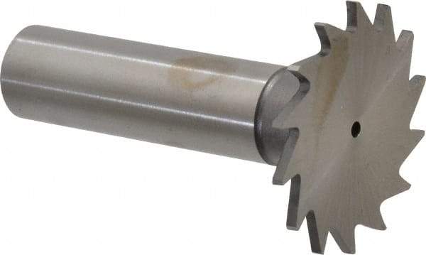 Made in USA - 1-1/4" Diam x 1/16" Face Width, High Speed Steel, 18 Teeth, Shank Connection Woodruff Keyseat Cutter - Uncoated, 2-3/16" OAL x 1/2" Shank, Straight Teeth - Americas Industrial Supply