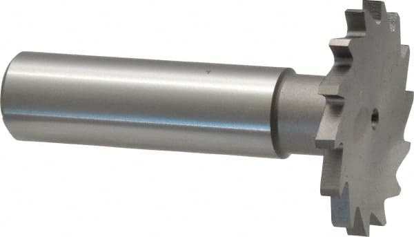 Made in USA - 1-1/4" Diam x 7/64" Face Width, High Speed Steel, 18 Teeth, Shank Connection Woodruff Keyseat Cutter - Uncoated, 2-3/16" OAL x 1/2" Shank, Straight Teeth - Americas Industrial Supply