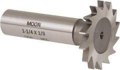 Made in USA - 1-1/4" Diam x 1/8" Face Width, High Speed Steel, 18 Teeth, Shank Connection Woodruff Keyseat Cutter - Uncoated, 2-3/16" OAL x 1/2" Shank, Straight Teeth - Americas Industrial Supply