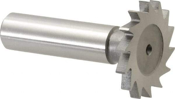 Made in USA - 1-1/4" Diam x 9/64" Face Width, High Speed Steel, 18 Teeth, Shank Connection Woodruff Keyseat Cutter - Uncoated, 2-3/16" OAL x 1/2" Shank, Straight Teeth - Americas Industrial Supply