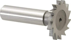 Made in USA - 1-1/4" Diam x 9/64" Face Width, High Speed Steel, 18 Teeth, Shank Connection Woodruff Keyseat Cutter - Uncoated, 2-3/16" OAL x 1/2" Shank, Straight Teeth - Americas Industrial Supply