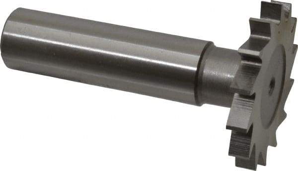 Made in USA - 1-1/4" Diam x 5/32" Face Width, High Speed Steel, 18 Teeth, Shank Connection Woodruff Keyseat Cutter - Uncoated, 2-3/16" OAL x 1/2" Shank, Straight Teeth - Americas Industrial Supply