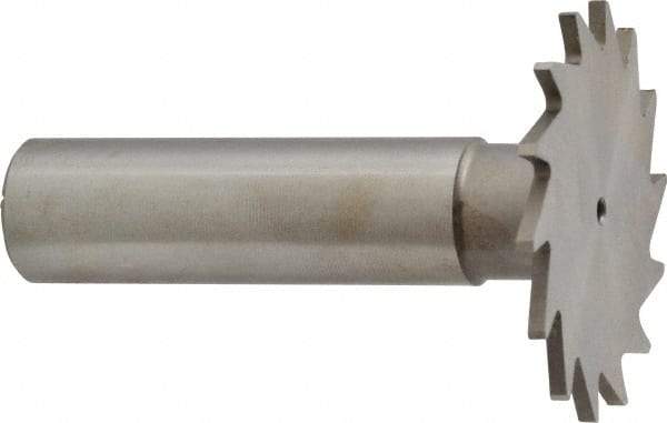 Made in USA - 1-3/8" Diam x 1/16" Face Width, High Speed Steel, 18 Teeth, Shank Connection Woodruff Keyseat Cutter - Uncoated, 2-1/4" OAL x 1/2" Shank, Straight Teeth - Americas Industrial Supply