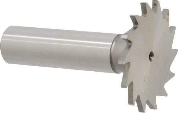 Made in USA - 1-3/8" Diam x 5/64" Face Width, High Speed Steel, 18 Teeth, Shank Connection Woodruff Keyseat Cutter - Uncoated, 2-1/4" OAL x 1/2" Shank, Straight Teeth - Americas Industrial Supply