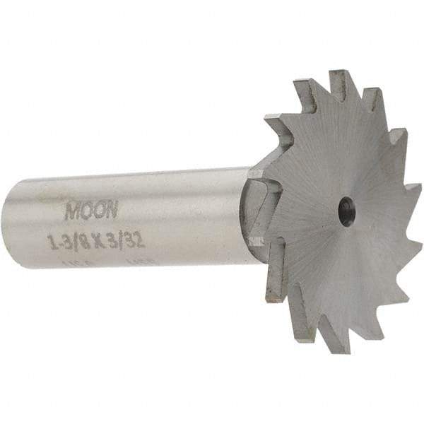 Made in USA - 1-3/8" Diam x 3/32" Face Width, High Speed Steel, 18 Teeth, Shank Connection Woodruff Keyseat Cutter - Uncoated, 2-1/4" OAL x 1/2" Shank, Straight Teeth - Americas Industrial Supply