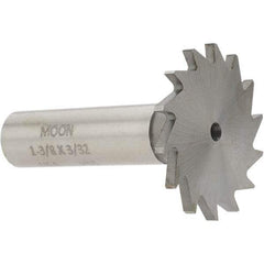 Made in USA - 1-3/8" Diam x 3/32" Face Width, High Speed Steel, 18 Teeth, Shank Connection Woodruff Keyseat Cutter - Uncoated, 2-1/4" OAL x 1/2" Shank, Straight Teeth - Americas Industrial Supply