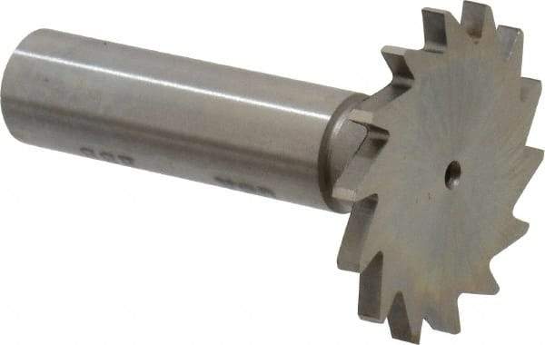 Made in USA - 1-3/8" Diam x 7/64" Face Width, High Speed Steel, 14 Teeth, Shank Connection Woodruff Keyseat Cutter - Uncoated, 2-1/4" OAL x 1/2" Shank, Straight Teeth - Americas Industrial Supply