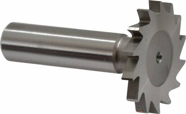 Made in USA - 1-3/8" Diam x 5/32" Face Width, High Speed Steel, 18 Teeth, Shank Connection Woodruff Keyseat Cutter - Uncoated, 2-1/4" OAL x 1/2" Shank, Straight Teeth - Americas Industrial Supply