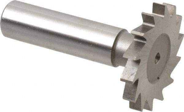 Made in USA - 1-3/8" Diam x 11/64" Face Width, High Speed Steel, 18 Teeth, Shank Connection Woodruff Keyseat Cutter - Uncoated, 2-1/4" OAL x 1/2" Shank, Straight Teeth - Americas Industrial Supply