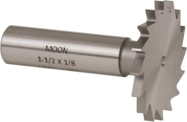 Made in USA - 1-1/2" Diam x 1/8" Face Width, High Speed Steel, 16 Teeth, Shank Connection Woodruff Keyseat Cutter - Uncoated, 2-1/8" OAL x 1/2" Shank, Straight Teeth - Americas Industrial Supply