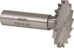 Made in USA - 1-1/2" Diam x 1/8" Face Width, High Speed Steel, 16 Teeth, Shank Connection Woodruff Keyseat Cutter - Uncoated, 2-1/8" OAL x 1/2" Shank, Straight Teeth - Americas Industrial Supply
