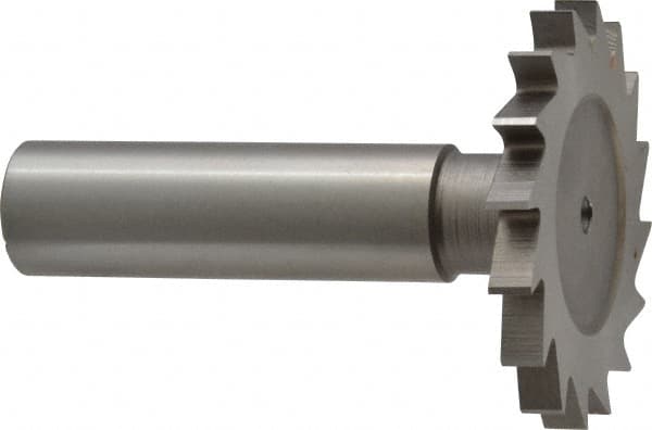 Made in USA - 1-1/2" Diam x 5/32" Face Width, High Speed Steel, 20 Teeth, Shank Connection Woodruff Keyseat Cutter - Uncoated, 2-1/4" OAL x 1/2" Shank, Straight Teeth - Americas Industrial Supply