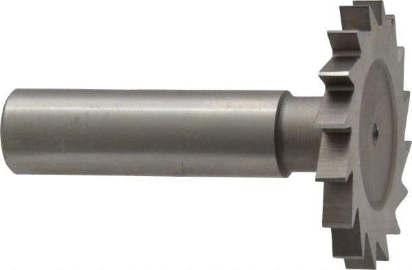 Made in USA - 1-1/2" Diam x 11/64" Face Width, High Speed Steel, 20 Teeth, Shank Connection Woodruff Keyseat Cutter - Uncoated, 2-1/4" OAL x 1/2" Shank, Straight Teeth - Americas Industrial Supply