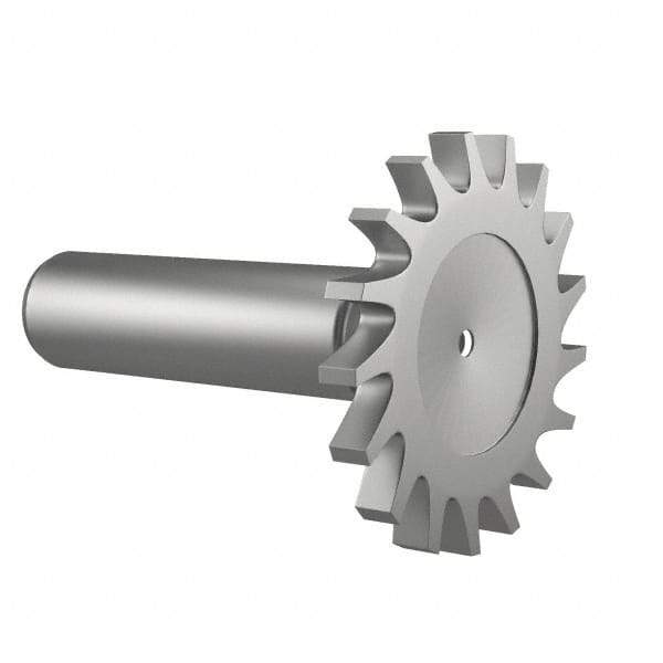 Made in USA - 1-1/2" Diam x 3/16" Face Width, High Speed Steel, 20 Teeth, Shank Connection Woodruff Keyseat Cutter - Uncoated, 2-1/4" OAL x 1/2" Shank, Straight Teeth - Americas Industrial Supply