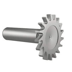 Made in USA - 1-1/2" Diam x 3/16" Face Width, High Speed Steel, 20 Teeth, Shank Connection Woodruff Keyseat Cutter - Uncoated, 2-1/4" OAL x 1/2" Shank, Straight Teeth - Americas Industrial Supply