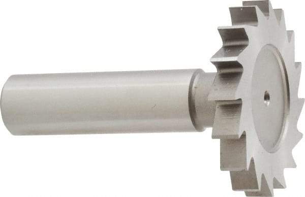 Made in USA - 1-1/2" Diam x 7/32" Face Width, High Speed Steel, 20 Teeth, Shank Connection Woodruff Keyseat Cutter - Uncoated, 2-1/4" OAL x 1/2" Shank, Straight Teeth - Americas Industrial Supply