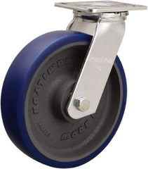 Hamilton - 8" Diam x 2" Wide x 9-1/2" OAH Top Plate Mount Swivel Caster - Polyurethane Mold onto Cast Iron Center, 900 Lb Capacity, Sealed Precision Ball Bearing, 4 x 4-1/2" Plate - Americas Industrial Supply
