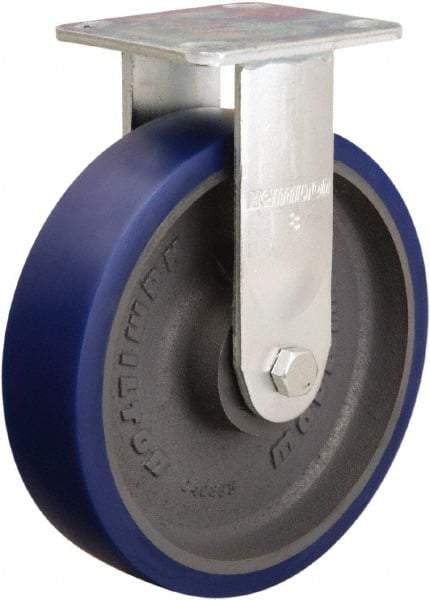Hamilton - 8" Diam x 2" Wide x 9-1/2" OAH Top Plate Mount Rigid Caster - Polyurethane Mold onto Cast Iron Center, 1,200 Lb Capacity, Sealed Precision Ball Bearing, 4 x 4-1/2" Plate - Americas Industrial Supply
