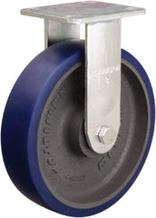 Hamilton - 8" Diam x 2" Wide x 9-1/2" OAH Top Plate Mount Rigid Caster - Polyurethane Mold onto Cast Iron Center, 1,200 Lb Capacity, Sealed Precision Ball Bearing, 4 x 4-1/2" Plate - Americas Industrial Supply