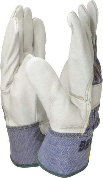 MCR Safety - Size M (8) Grain Cowhide General Protection Work Gloves - For Work & Driver, Uncoated, Safety Cuff, Full Fingered, White/Blue/Black/Yellow, Paired - Americas Industrial Supply