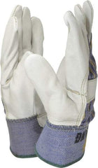 MCR Safety - Size M (8) Grain Cowhide General Protection Work Gloves - For Work & Driver, Uncoated, Safety Cuff, Full Fingered, White/Blue/Black/Yellow, Paired - Americas Industrial Supply