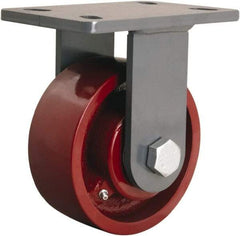 Hamilton - 6" Diam x 2-1/2" Wide x 7-3/4" OAH Top Plate Mount Rigid Caster - Cast Iron, 2,200 Lb Capacity, Straight Roller Bearing, 5 x 7" Plate - Americas Industrial Supply