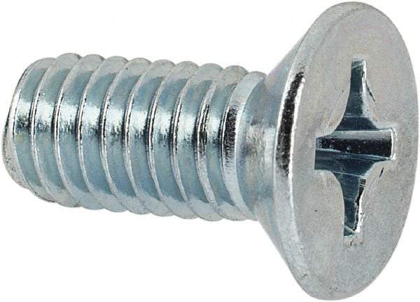 Value Collection - M6x1.00 Metric Coarse, 14mm OAL Phillips Drive Machine Screw - Flat Head, Grade 4.8 Steel, Zinc-Plated Finish, Without Washer - Americas Industrial Supply
