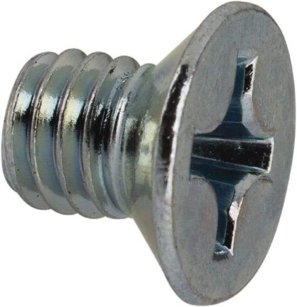 Value Collection - M6x1.00 Metric Coarse, 8mm OAL Phillips Drive Machine Screw - Flat Head, Grade 4.8 Steel, Zinc-Plated Finish, Without Washer - Americas Industrial Supply