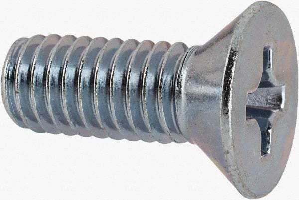 Value Collection - 3/8-16 UNC, 1" OAL Phillips Drive Machine Screw - Flat Head, Grade J82 Steel, Zinc-Plated Finish, Without Washer - Americas Industrial Supply