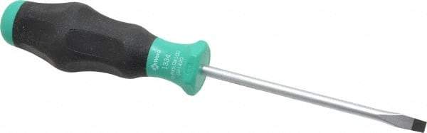 Wera - 198mm OAL Standard Slotted Screwdriver - 100mm Blade Length, Round Shank, Ergonomic Handle - Americas Industrial Supply