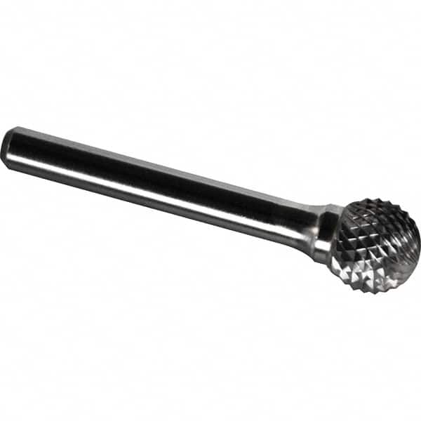 Made in USA - 5/8" Cut Diam, 1/4" Shank Diam, Ball Head Diamond Cut Burr - Carbide, 9/16" LOC, 2-3/8" OAL - Americas Industrial Supply