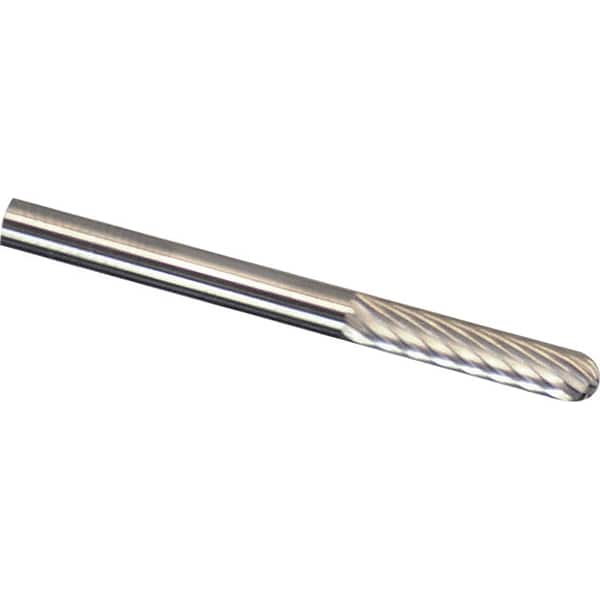 Made in USA - 1/8" Cut Diam, 1/8" Shank Diam, Cylinder with Radius Head Aluma Cut Burr - Carbide, 9/16" LOC, 1-1/2" OAL - Americas Industrial Supply