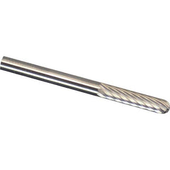 Made in USA - 1/8" Cut Diam, 1/8" Shank Diam, Cylinder with Radius Head Aluma Cut Burr - Carbide, 9/16" LOC, 1-1/2" OAL - Americas Industrial Supply