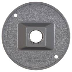 Cooper Crouse-Hinds - 1 Outlet, 1/2" Hole Diam, Powder Coat Finish, Round Noncorrosive Weatherproof Box Cover - 4-1/2" Wide x 9/16" High, Wet Locations, Aluminum, UL Listed - Americas Industrial Supply