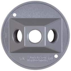 Cooper Crouse-Hinds - 2 Outlet, 1/2" Hole Diam, Powder Coat Finish, Round Noncorrosive Weatherproof Box Cover - 4-1/2" Wide x 9/16" High, Wet Locations, Aluminum, UL Listed - Americas Industrial Supply