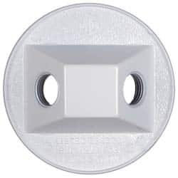 Cooper Crouse-Hinds - 2 Outlet, 1/2" Hole Diam, Powder Coat Finish, Round Noncorrosive Weatherproof Box Cover - 4-1/2" Wide x 9/16" High, Wet Locations, Aluminum, UL Listed - Americas Industrial Supply