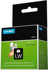 Dymo - 1" Wide x 1/2" Long, White Multi-Purpose Label - For DYMO LabelWriter Printers - Americas Industrial Supply