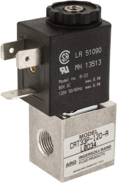 ARO/Ingersoll-Rand - 1/8", CAT Series 3-Way 2-Position Body Ported Stacking Solenoid Valve - 24 VDC, 0.048 CV Rate, 2.43" High x 7/8" Long - Americas Industrial Supply