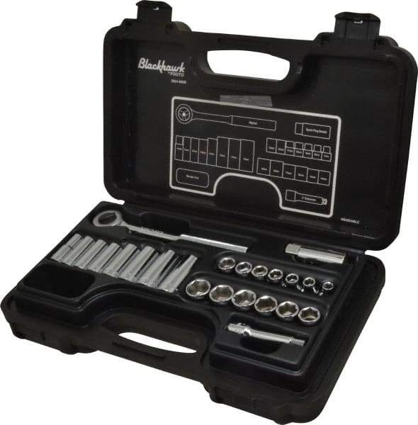 Blackhawk by Proto - 24 Piece 3/8" Drive Deep Well Socket Set - 6 Points, 5/8" to 5/8" 7mm to 19mm Range, Metric Measurement Standard - Americas Industrial Supply