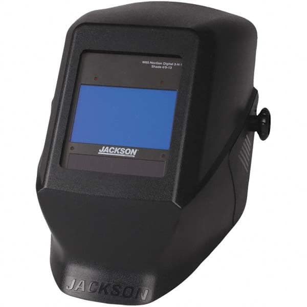 Jackson Safety - 5" Window Width x 4" Window Height, 9 to 13 Shade Auto-Darkening Lens, Fixed Front Welding Helmet - Black Plastic Blue Lens - Americas Industrial Supply