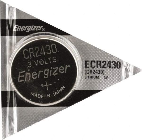 Energizer - Size CR2430, Lithium, Button & Coin Cell Battery - 3 Volts, Button Tab Terminal, CR2425, ANSI, IEC, NEDA, UL Listed Regulated - Americas Industrial Supply