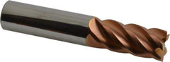 ProMax - 3/4", 1-5/8" LOC, 3/4" Shank Diam, 4" OAL, 5 Flute, Solid Carbide Square End Mill - Single End, TiCN Finish, Spiral Flute, 40° Helix, Centercutting, Right Hand Cut, Right Hand Flute, Series 112 - Americas Industrial Supply